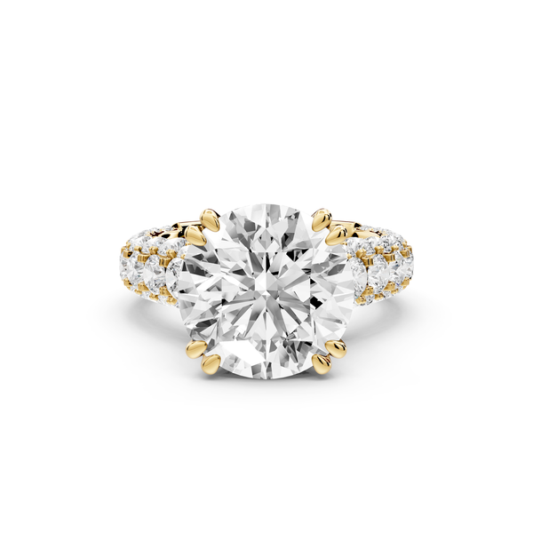 Clarissa - 5ct 14k yellow gold round Diamond double talon prongs with a diamond bridge rollover pave cathedral engagment ring