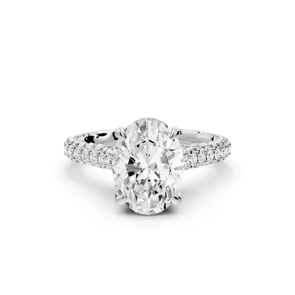 Bianca - 2ct 14k white gold oval Diamond hidden halo with a diamond crown and bridge rollover pave cathedral Engagement ring