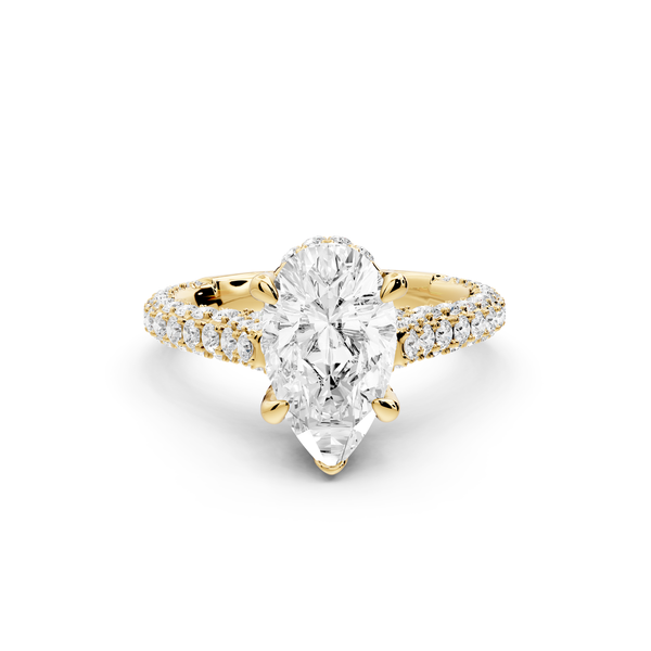 Bianca - 2ct 14k yellow gold pear Diamond hidden halo with a diamond crown and bridge rollover pave cathedral Engagement ring