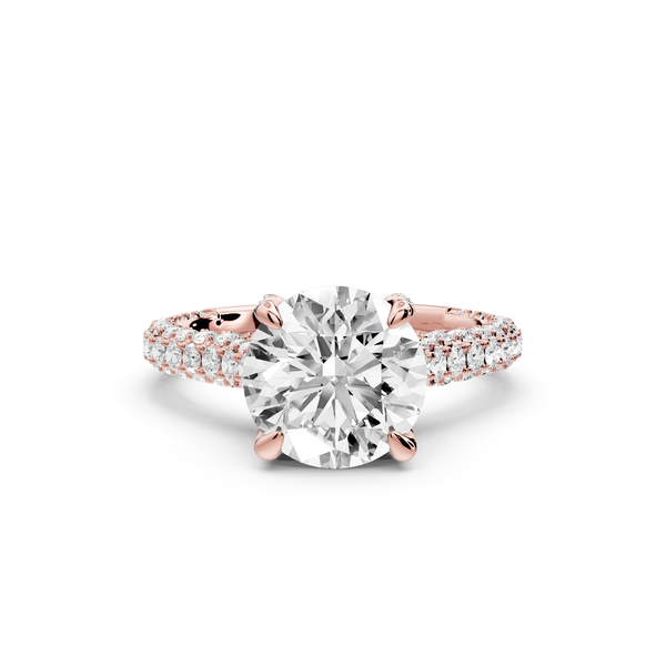 Bianca - 2ct 14k rose gold round Diamond hidden halo with a diamond crown and bridge rollover pave cathedral engagment ring