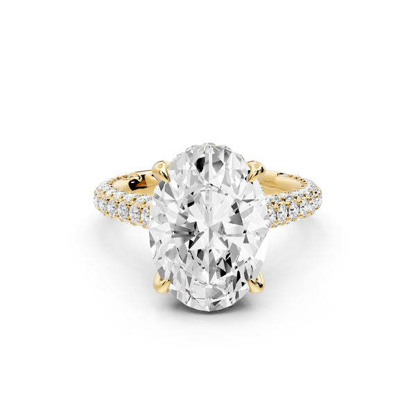 Bianca - 4ct 14k yellow gold oval Diamond hidden halo with a diamond crown and bridge rollover pave cathedral Engagement ring