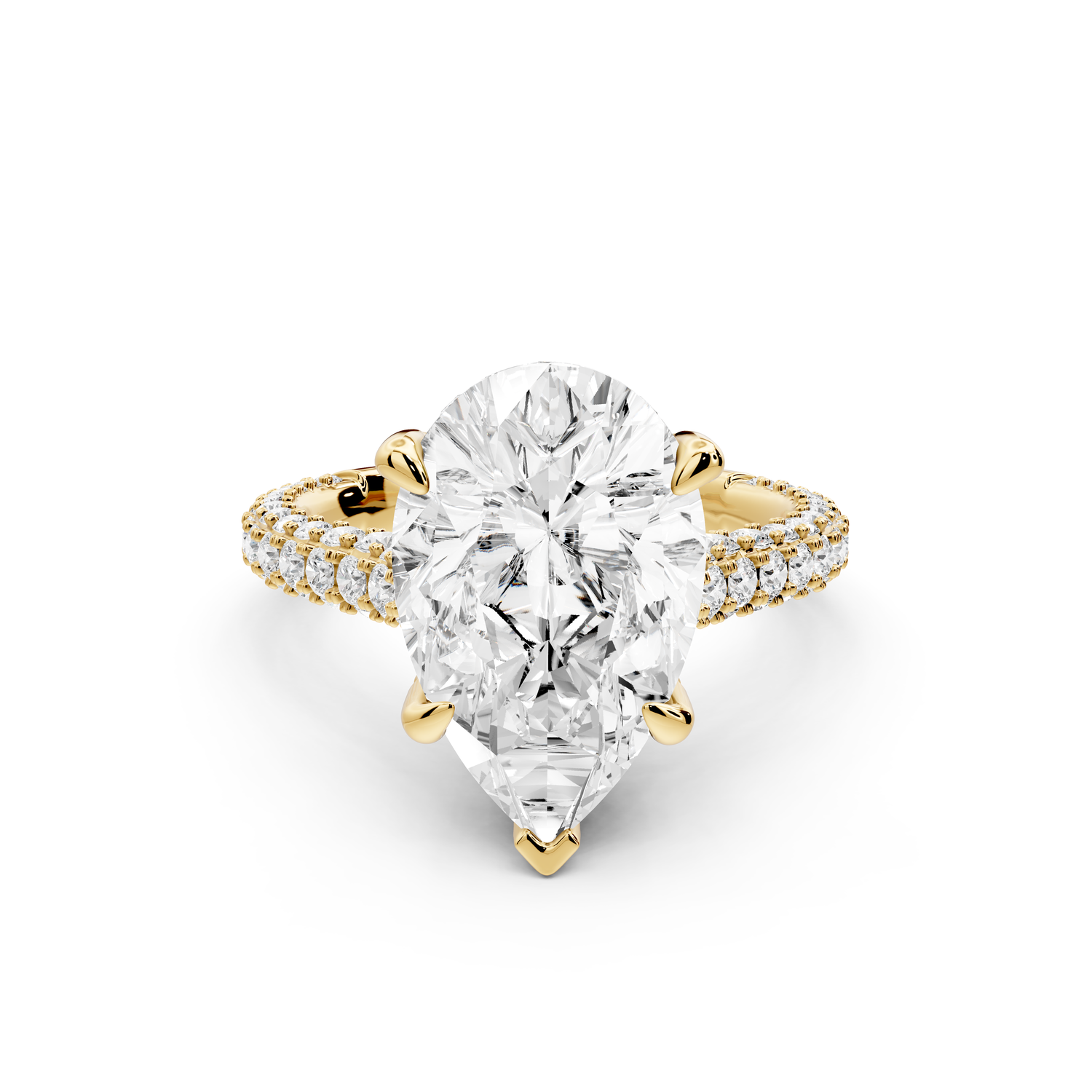Bianca - 4ct 14k yellow gold pear Diamond hidden halo with a diamond crown and bridge rollover pave cathedral Engagement ring