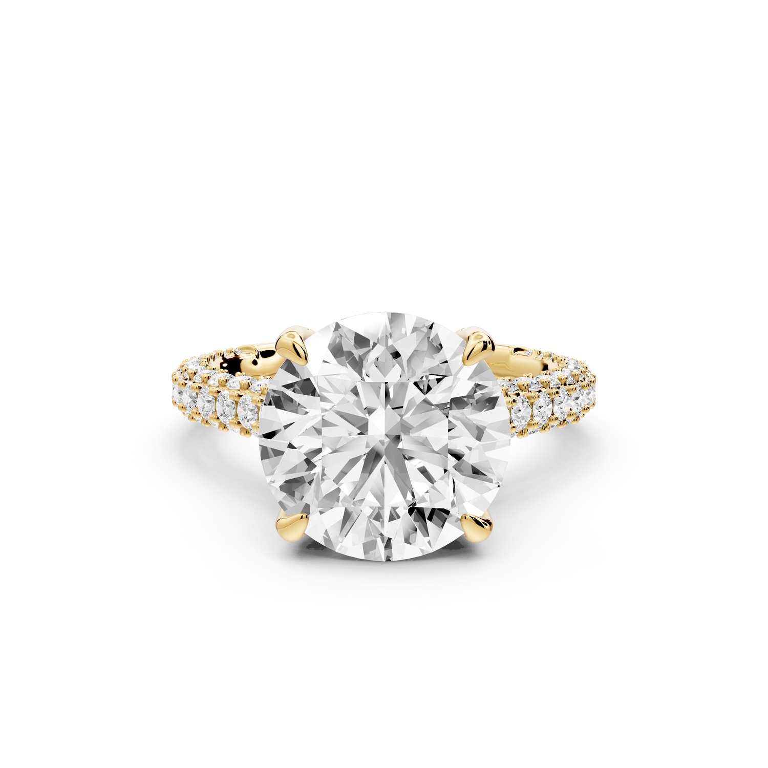 Bianca - 4ct 14k yellow gold round Diamond hidden halo with a diamond crown and bridge rollover pave cathedral engagment ring