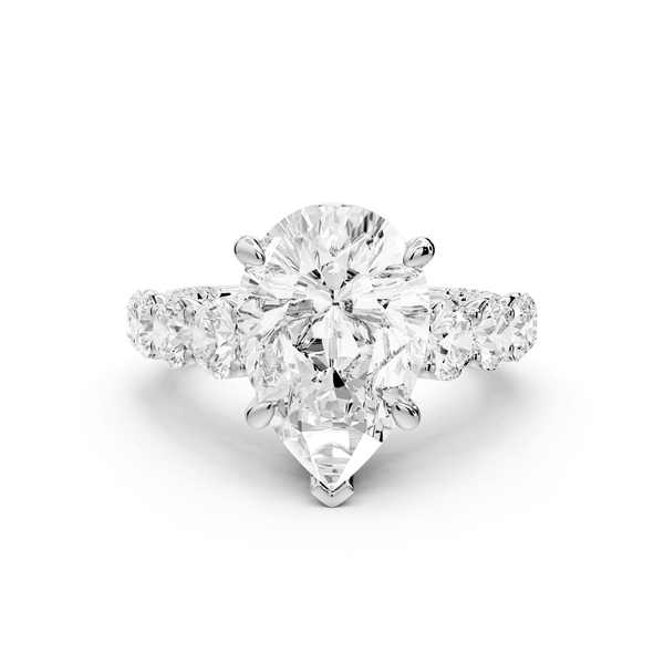Rocio - 4ct platinum Pear Hidden Halo Engagement Ring with Graduated Side Stones and Double Pavé Band