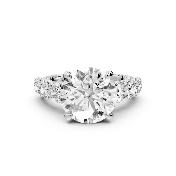Rocio - 4ct platinum Round Hidden Halo Engagement Ring with Graduated Side Stones and Double Pavé Band