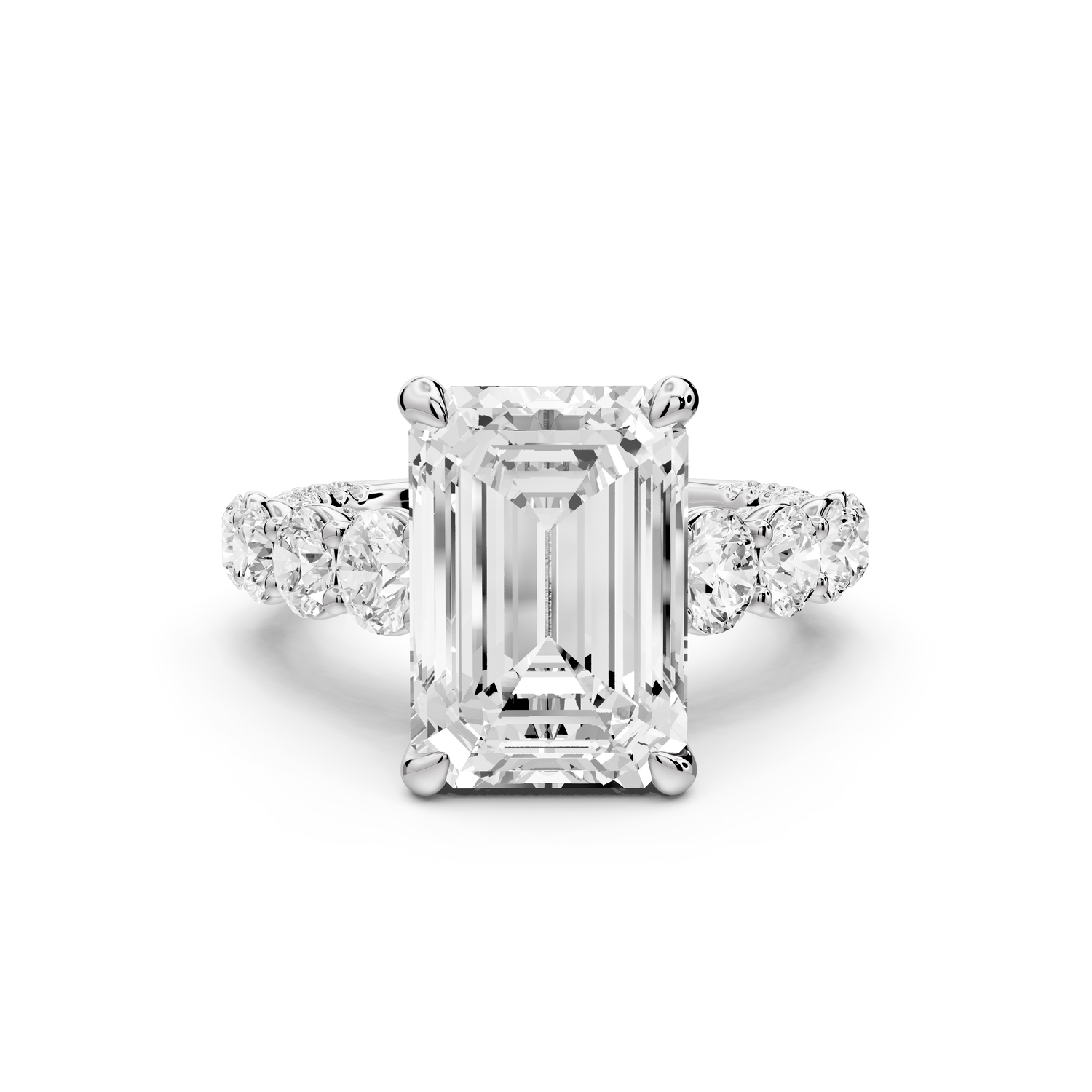 Rocio - 5ct platinum Emerald Hidden Halo Engagement Ring with Graduated Side Stones and Double Pavé Band