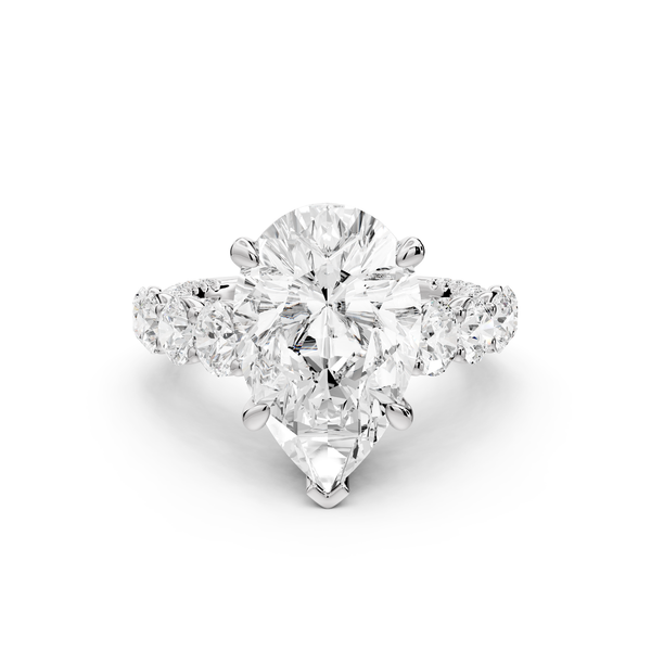 Rocio - 5ct platinum Pear Hidden Halo Engagement Ring with Graduated Side Stones and Double Pavé Band