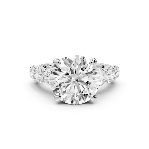 Rocio - 5ct platinum Round Hidden Halo Engagement Ring with Graduated Side Stones and Double Pavé Band