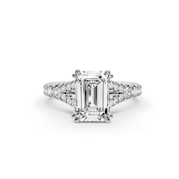 Rosalie - 2ct 14k white gold emerald Pavé Cathedral Hidden Halo with Diamond Bridge split shank Engagement Ring