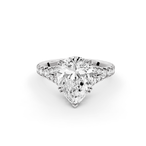 Rosalie - 2ct 14k white gold pear Pavé Cathedral Hidden Halo with Diamond Bridge split shank Engagement Ring