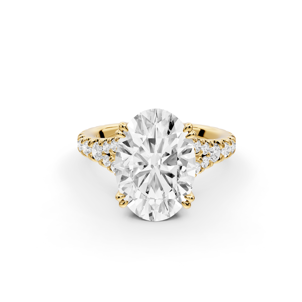 Rosalie - 3ct 14k yellow gold oval Pavé Cathedral Hidden Halo with Diamond Bridge split shank Engagement Ring