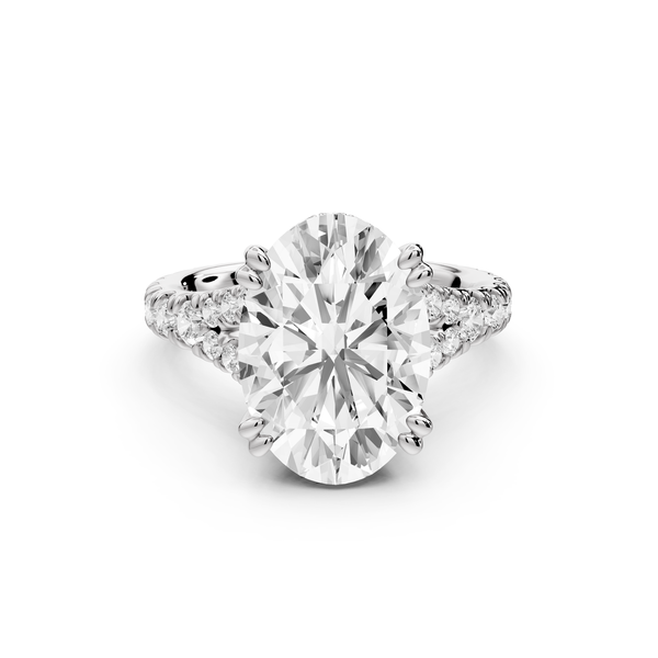 Rosalie - 4ct 14k white gold oval Pavé Cathedral Hidden Halo with Diamond Bridge split shank Engagement Ring