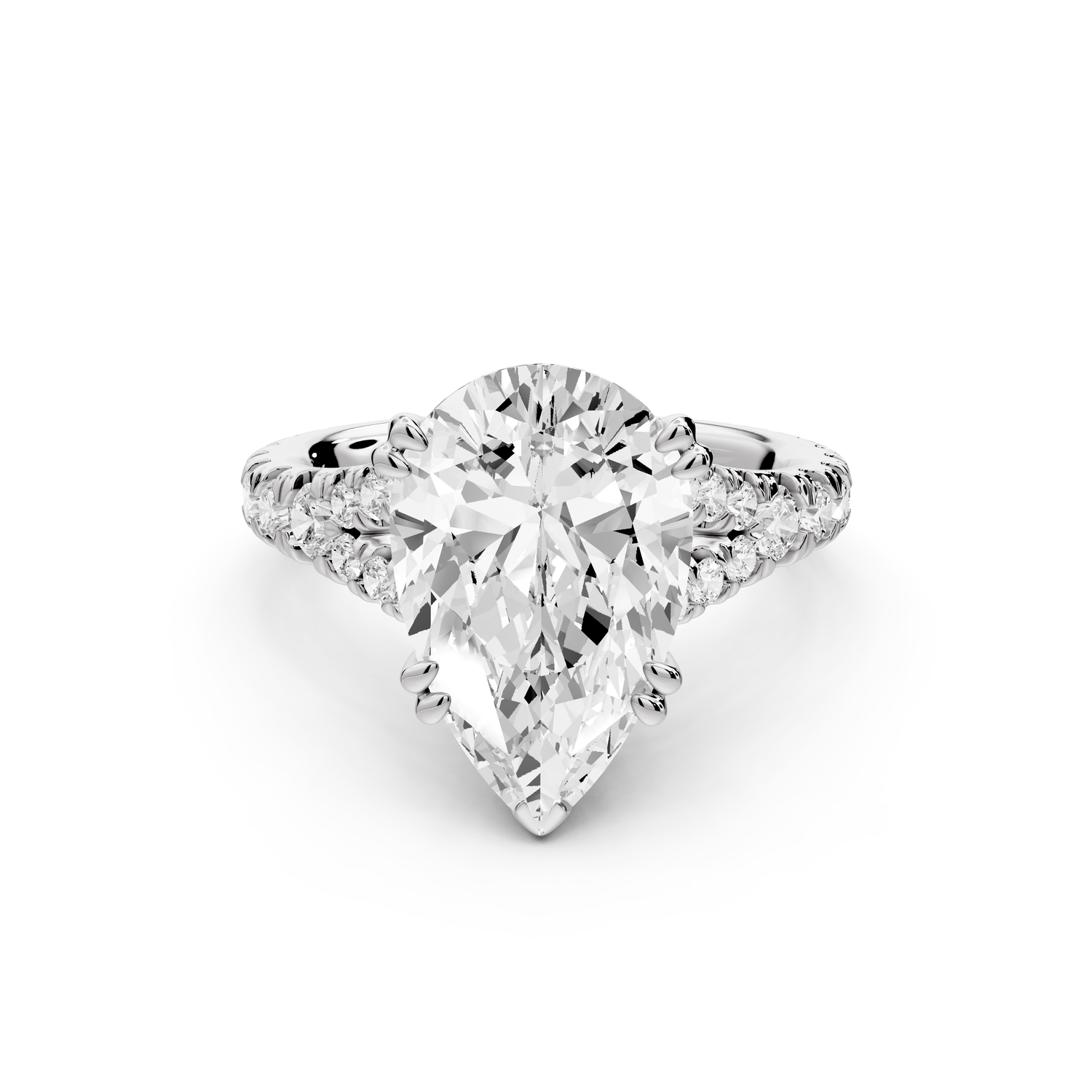 Rosalie - 4ct 14k white gold pear Pavé Cathedral Hidden Halo with Diamond Bridge split shank Engagement Ring
