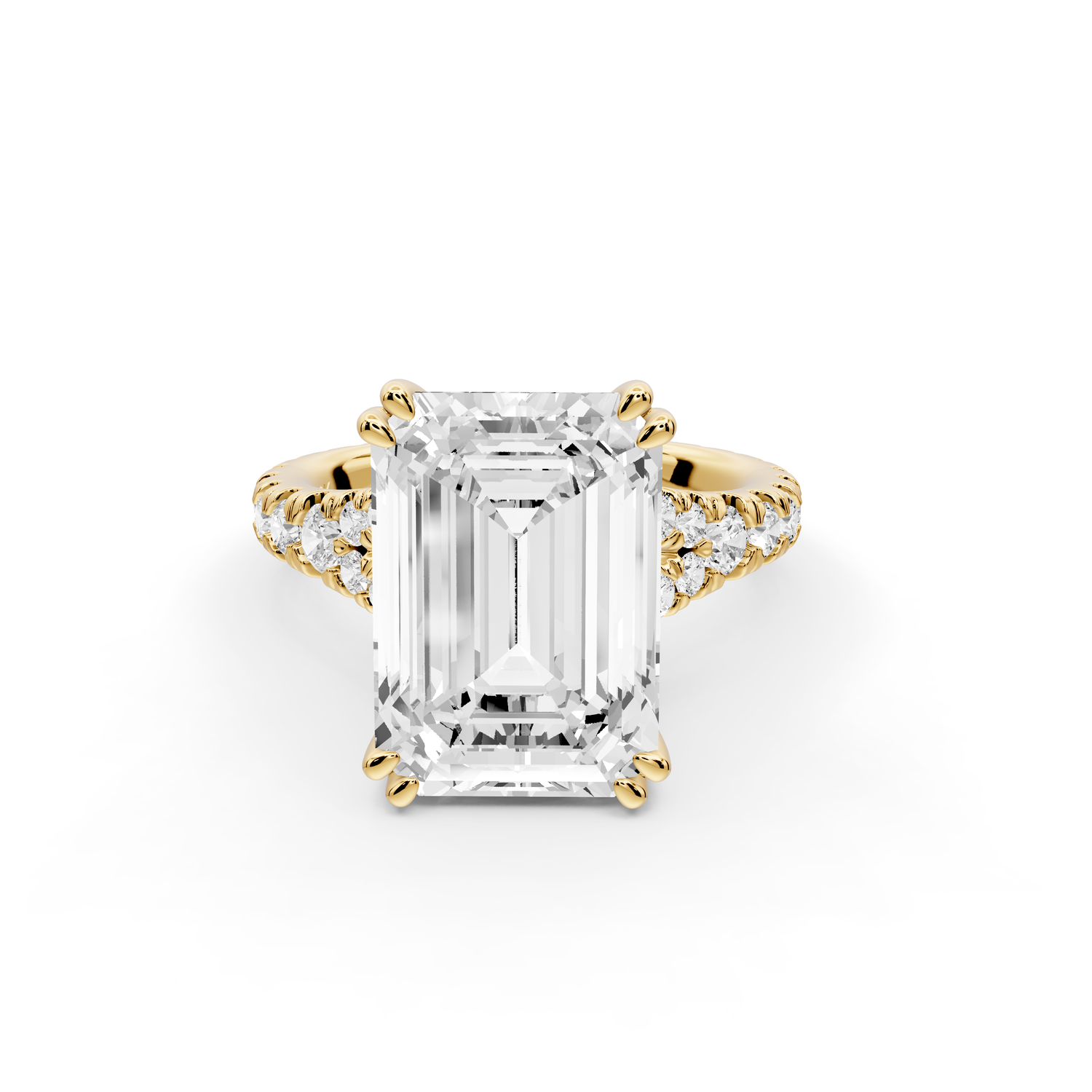 Rosalie - 5ct 14k yellow gold emerald Pavé Cathedral Hidden Halo with Diamond Bridge split shank Engagement Ring