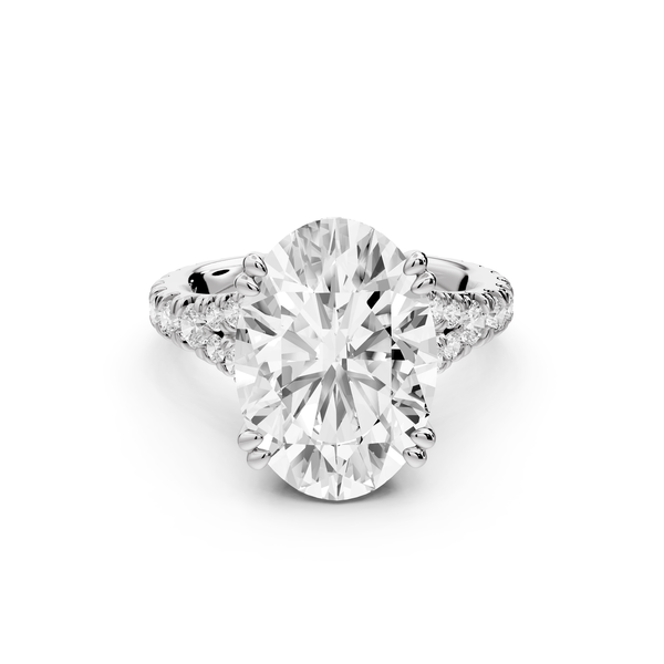 Rosalie - 5ct 14k white gold oval Pavé Cathedral Hidden Halo with Diamond Bridge split shank Engagement Ring