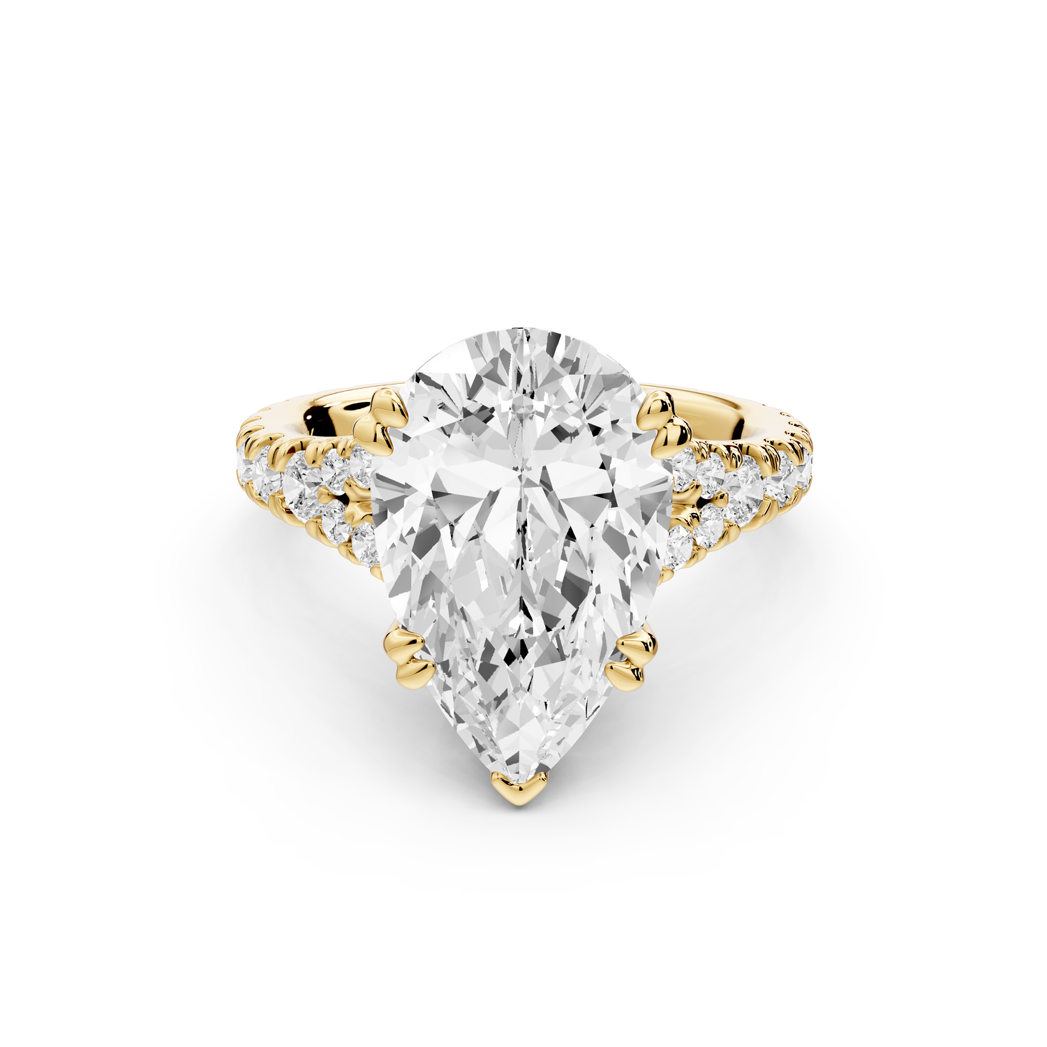 Rosalie - 5ct 14k yellow gold pear Pavé Cathedral Hidden Halo with Diamond Bridge split shank Engagement Ring