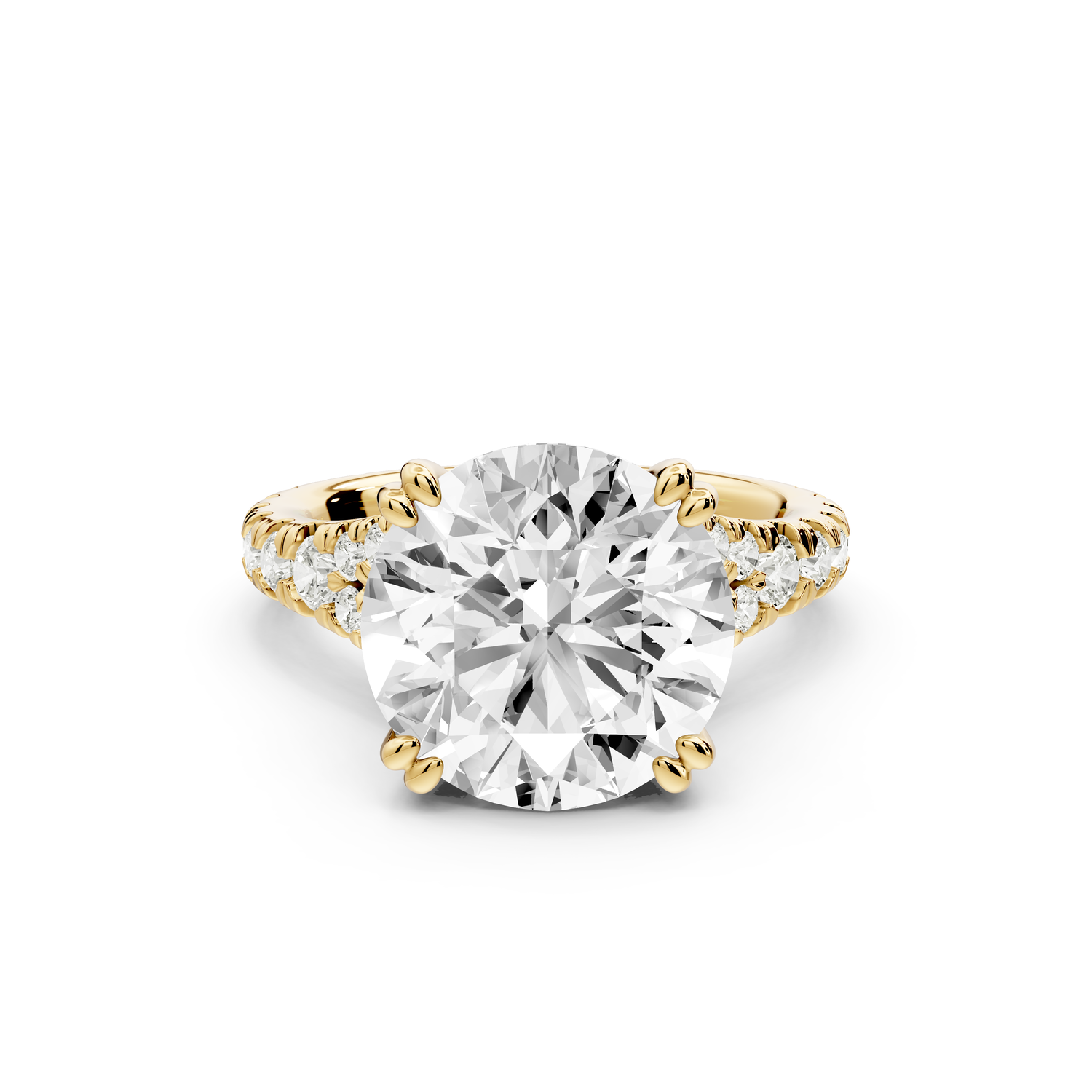 Rosalie - 5ct 14k yellow gold round Pavé Cathedral Hidden Halo with Diamond Bridge split shank Engagement Ring