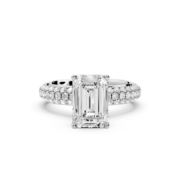 Evelina - 2ct 14k white gold emerald wrap around Halo Rollover Pavé Diamond Crown Engagement Ring