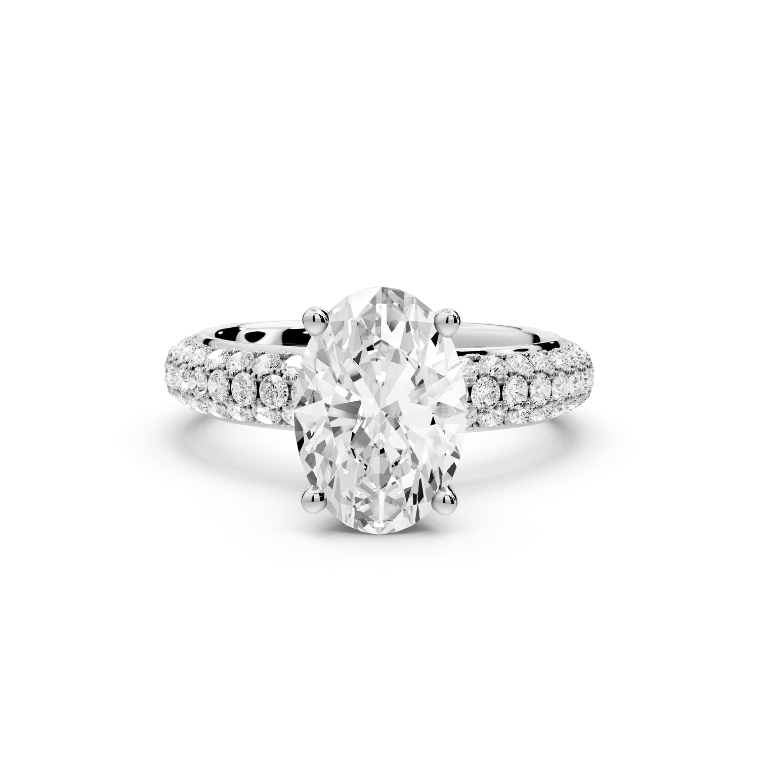 Evelina - 2ct 14k white gold oval wrap around Halo Rollover Pavé Diamond Crown Engagement Ring