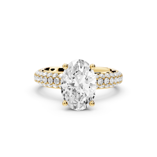 Evelina - 2ct 14k yellow gold oval wrap around Halo Rollover Pavé Diamond Crown Engagement Ring