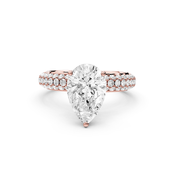 Evelina - 2ct 14k rose gold pear wrap around Halo Rollover Pavé Diamond Crown Engagement Ring