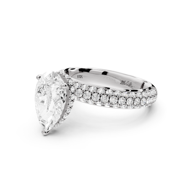 Evelina - 2ct 14k white gold pear wrap around Halo Rollover Pavé Diamond Crown Engagement Ring