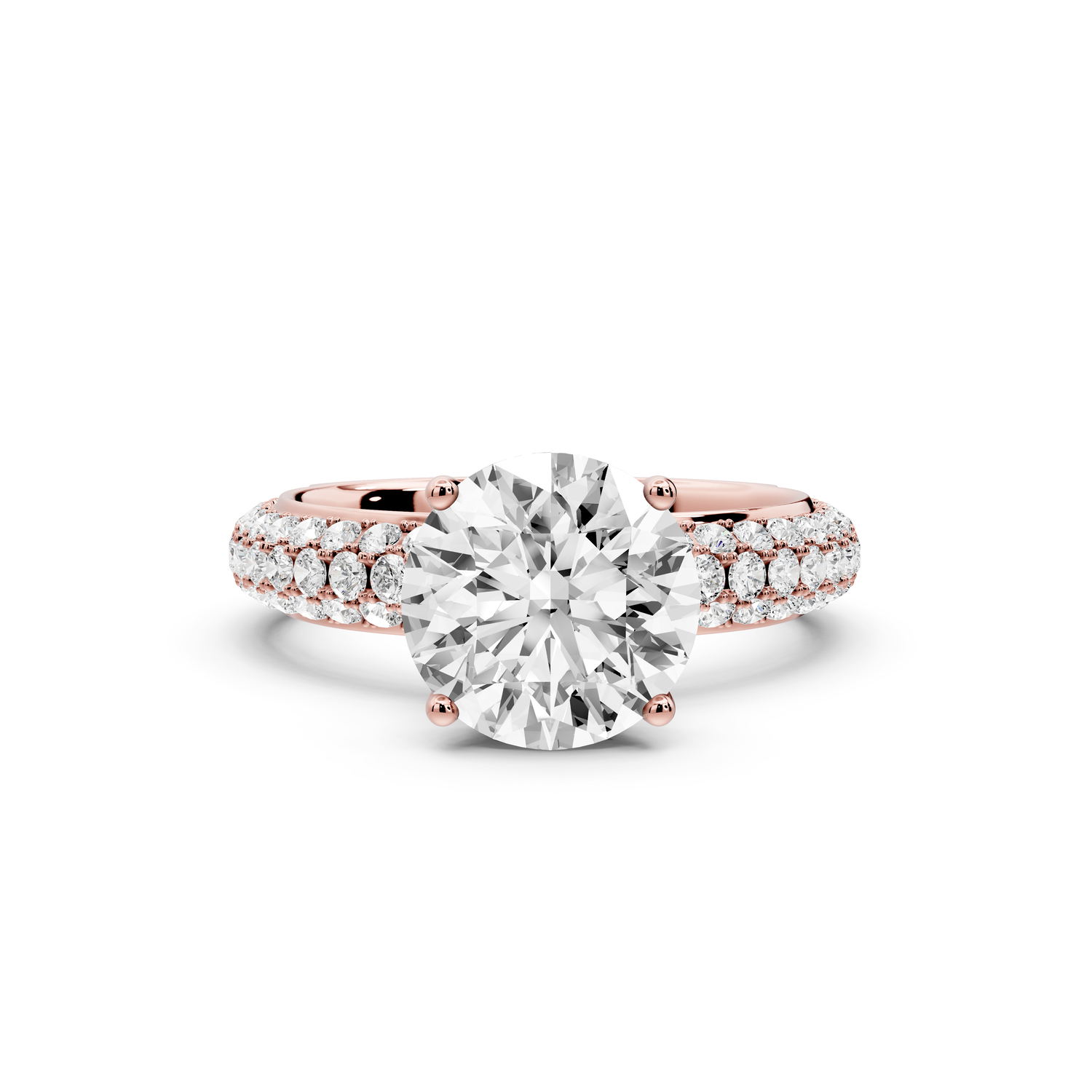 Evelina - 2ct 14k rose gold round wrap around Halo Rollover Pavé Diamond Crown Engagement Ring