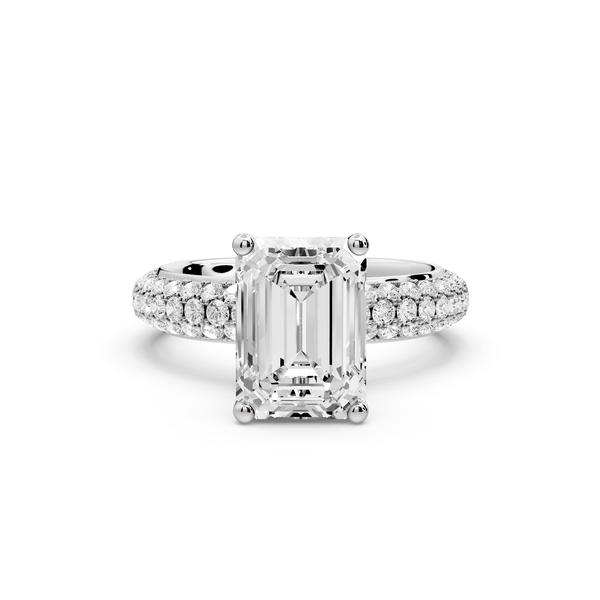 Evelina - 3ct 14k white gold emerald wrap around Halo Rollover Pavé Diamond Crown Engagement Ring