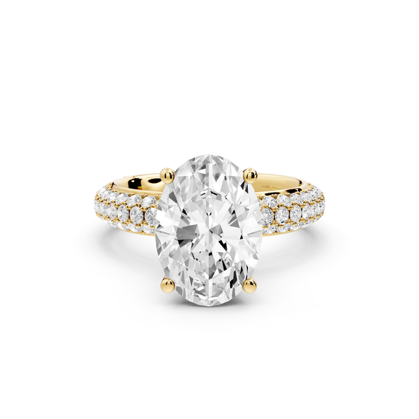 Evelina - 3ct 14k yellow gold oval wrap around Halo Rollover Pavé Diamond Crown Engagement Ring