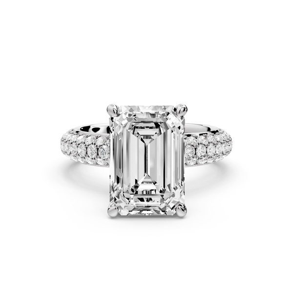 Evelina - 4ct 14k white gold emerald wrap around Halo Rollover Pavé Diamond Crown Engagement Ring