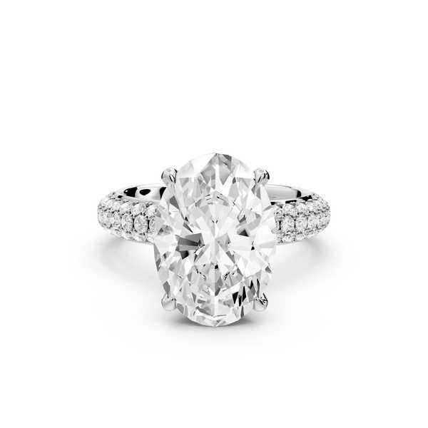 Evelina - 4ct 14k white gold oval wrap around Halo Rollover Pavé Diamond Crown Engagement Ring