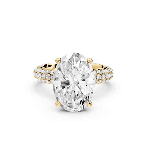 Evelina - 4ct 14k yellow gold oval wrap around Halo Rollover Pavé Diamond Crown Engagement Ring