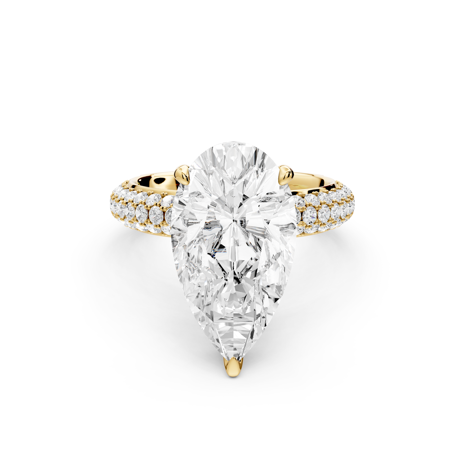 Evelina - 4ct 14k yellow gold pear wrap around Halo Rollover Pavé Diamond Crown Engagement Ring