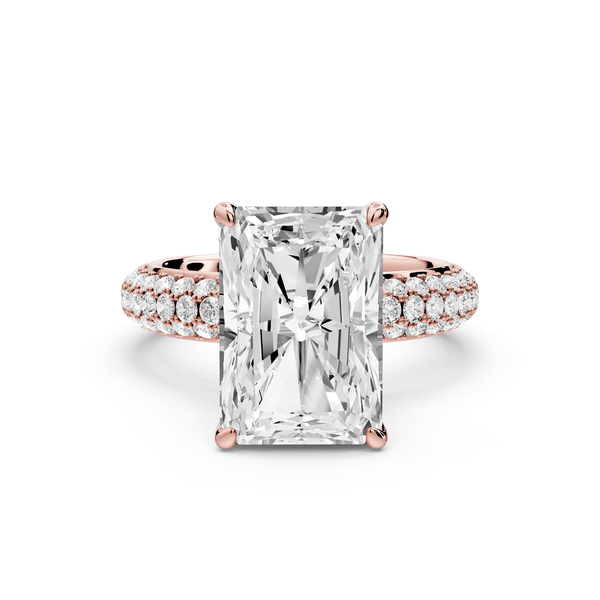 Evelina - 5ct 14k rose gold emerald wrap around Halo Rollover Pavé Diamond Crown Engagement Ring