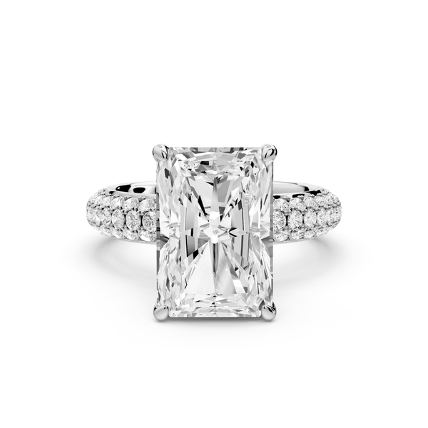 Evelina - 5ct 14k white gold emerald wrap around Halo Rollover Pavé Diamond Crown Engagement Ring