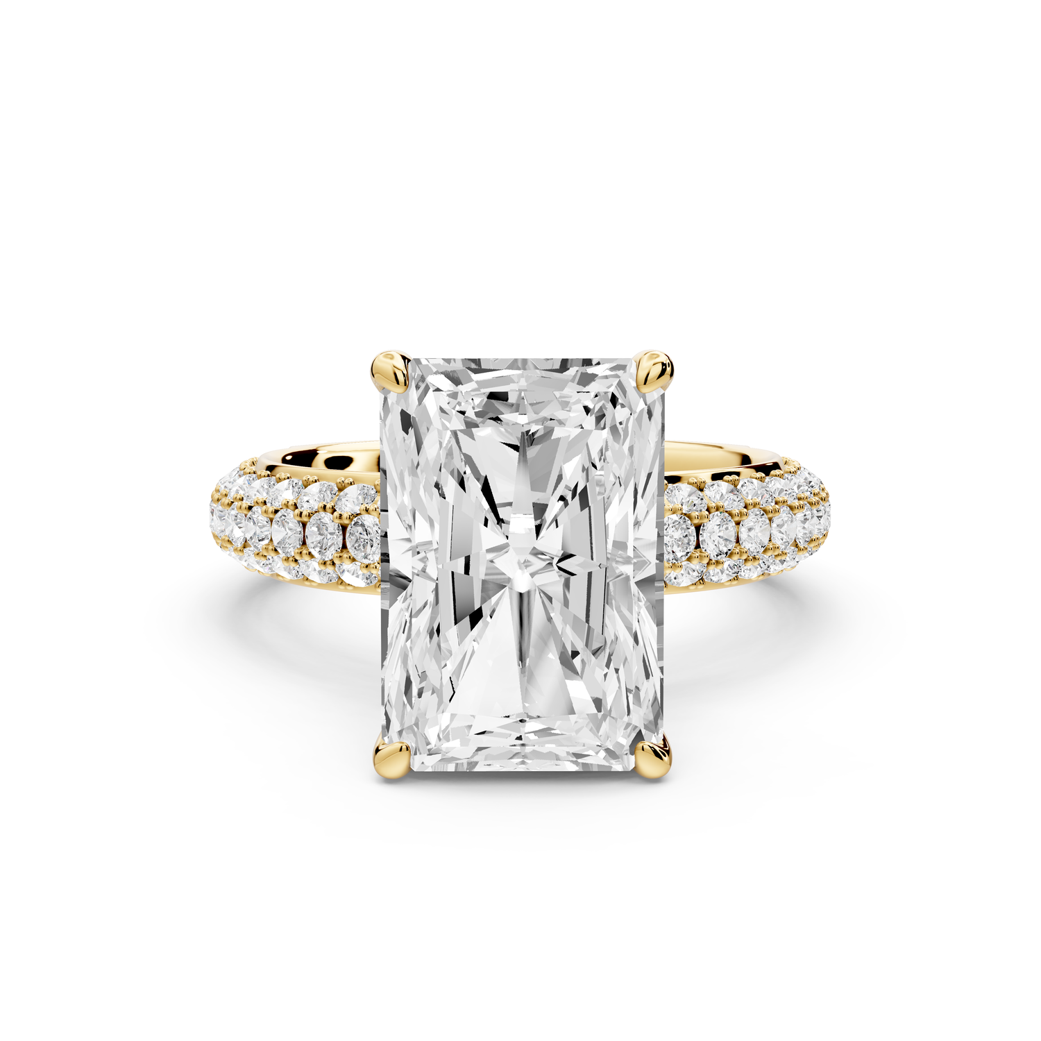 Evelina - 5ct 14k yellow gold emerald wrap around Halo Rollover Pavé Diamond Crown Engagement Ring
