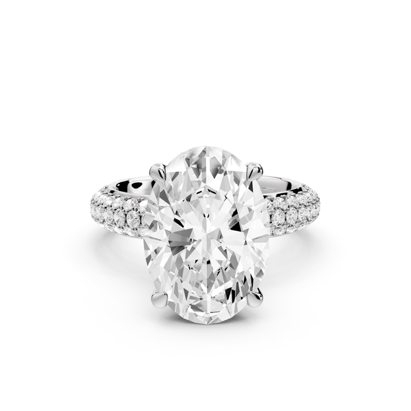 Evelina - 5ct 14k white gold oval wrap around Halo Rollover Pavé Diamond Crown Engagement Ring