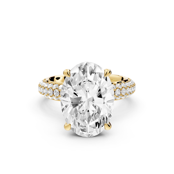 Evelina - 5ct 14k yellow gold oval wrap around Halo Rollover Pavé Diamond Crown Engagement Ring