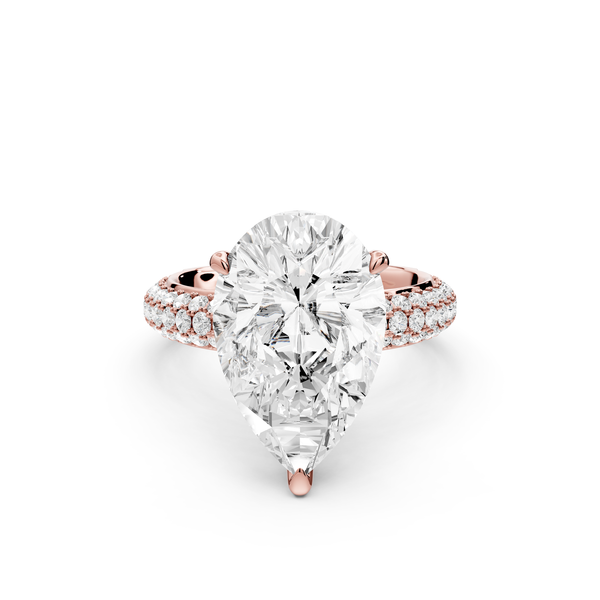 Evelina - 5ct 14k rose gold pear wrap around Halo Rollover Pavé Diamond Crown Engagement Ring