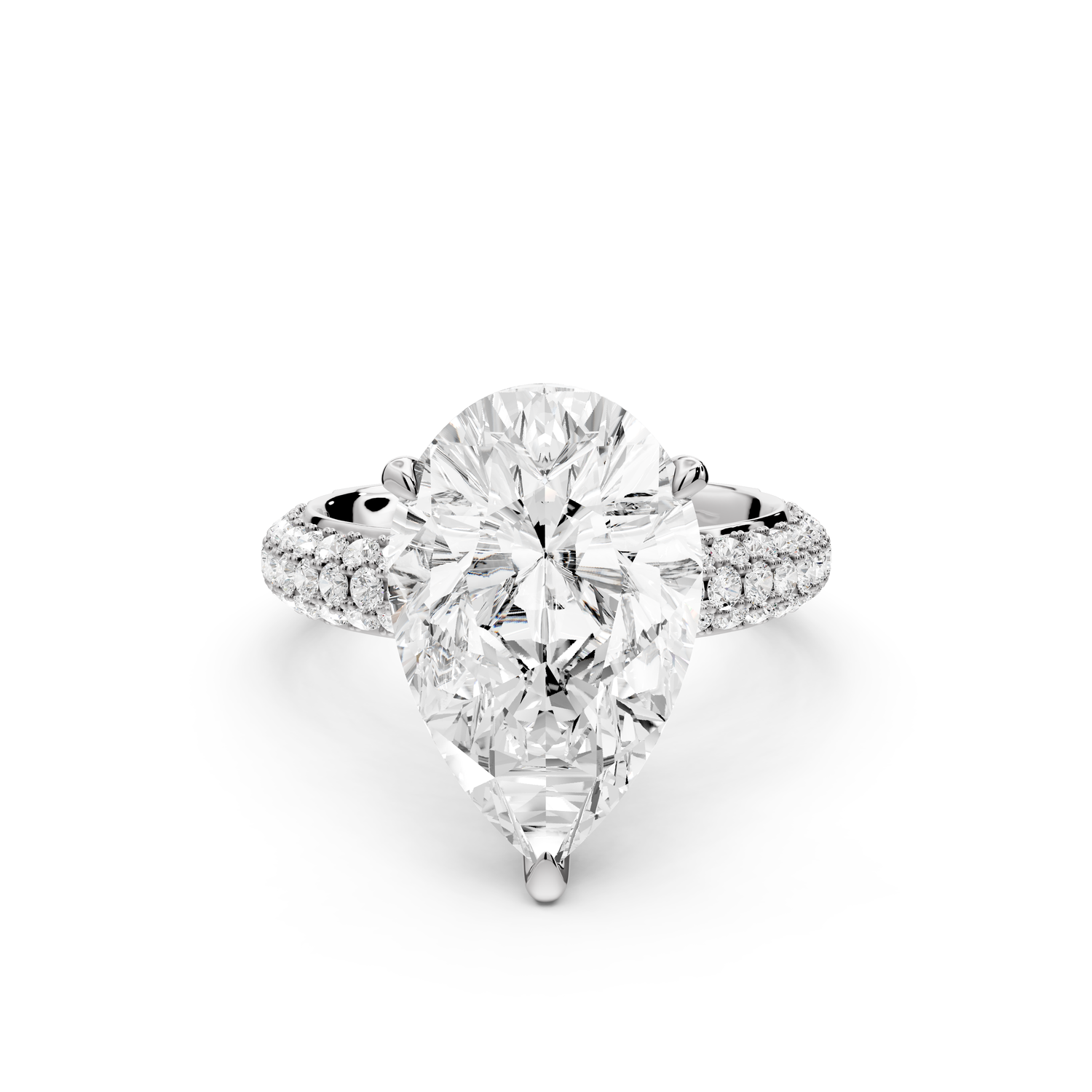 Evelina - 5ct 14k white gold pear wrap around Halo Rollover Pavé Diamond Crown Engagement Ring