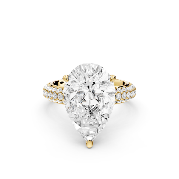 Evelina - 5ct 14k yellow gold pear wrap around Halo Rollover Pavé Diamond Crown Engagement Ring