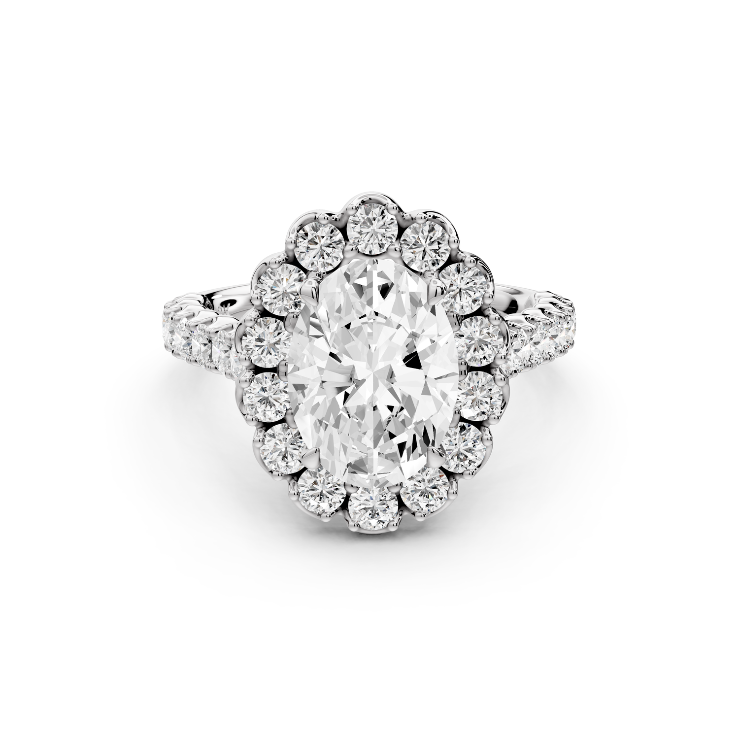 Anastasia - 2ct 14k white gold oval Diamond with Floral Halo and Pavé engagement Ring