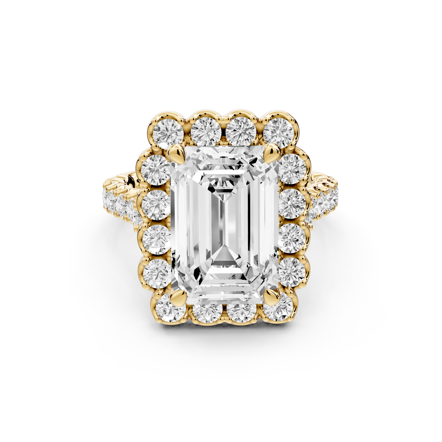 Anastasia - 3ct 14k yellow gold emerald Diamond with Floral Halo and Pavé engagement Ring