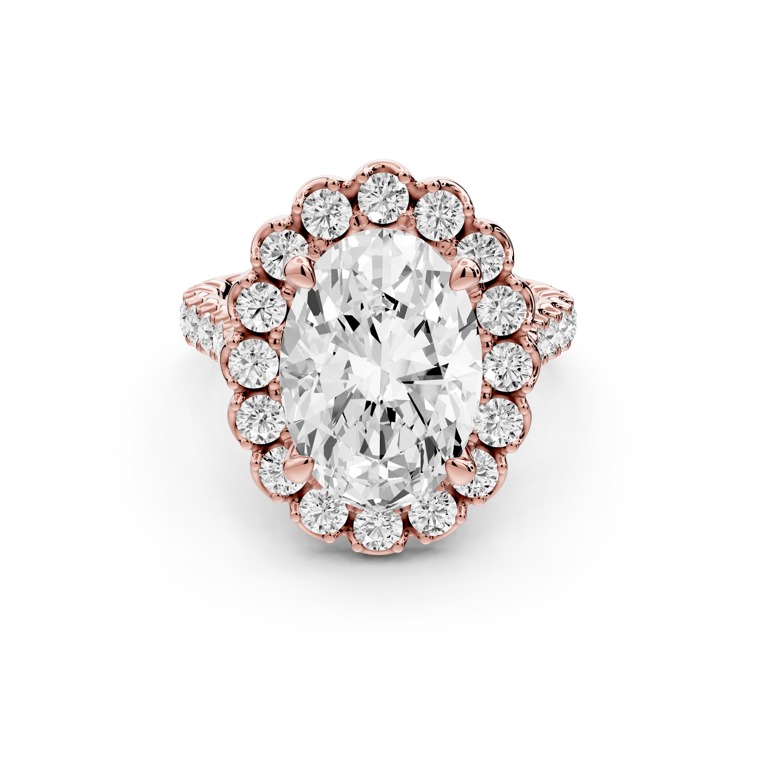 Anastasia - 3ct 14k rose gold oval Diamond with Floral Halo and Pavé engagement Ring
