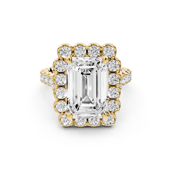 Anastasia - 4ct 14k yellow gold emerald Diamond with Floral Halo and Pavé engagement Ring
