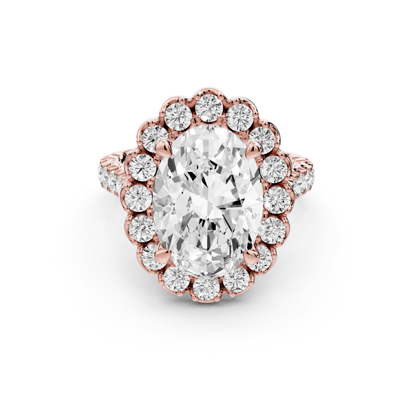 Anastasia - 4ct 14k rose gold oval Diamond with Floral Halo and Pavé engagement Ring