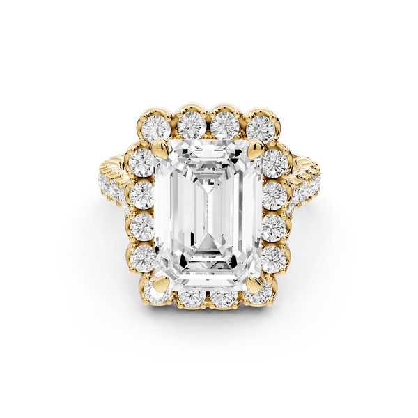 Anastasia - 5ct 14k yellow gold emerald Diamond with Floral Halo and Pavé engagement Ring