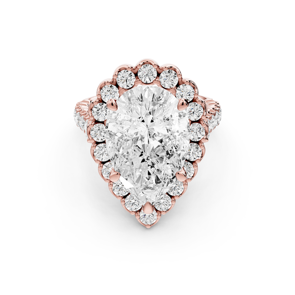 Anastasia - 5ct 14k rose gold pear Diamond with Floral Halo and Pavé engagement Ring