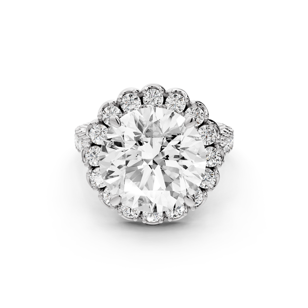 Anastasia - 5ct 14k white gold round Diamond with Floral Halo and Pavé engagement Ring