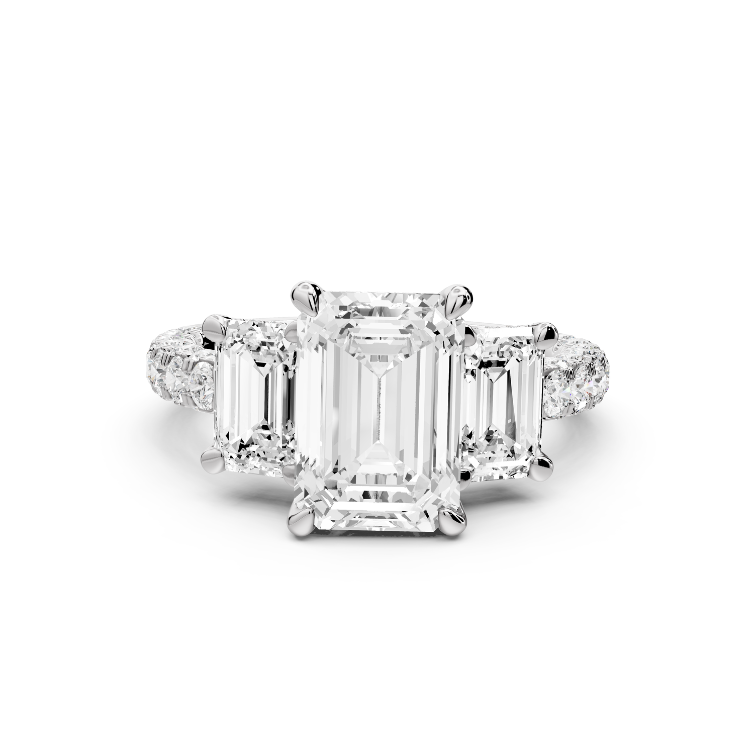 Neta - 2ct platinum Emerald Hidden Halo Three-Stone Engagement Ring with Pavé Band